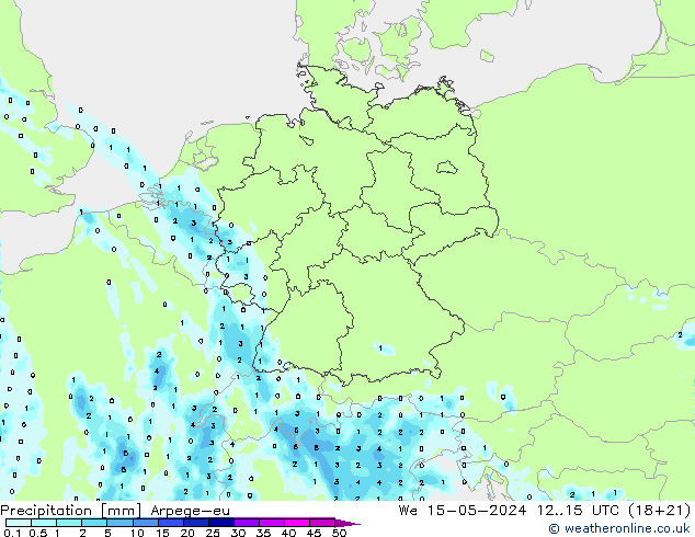 Niederschlag Arpege-eu Mi 15.05.2024 15 UTC