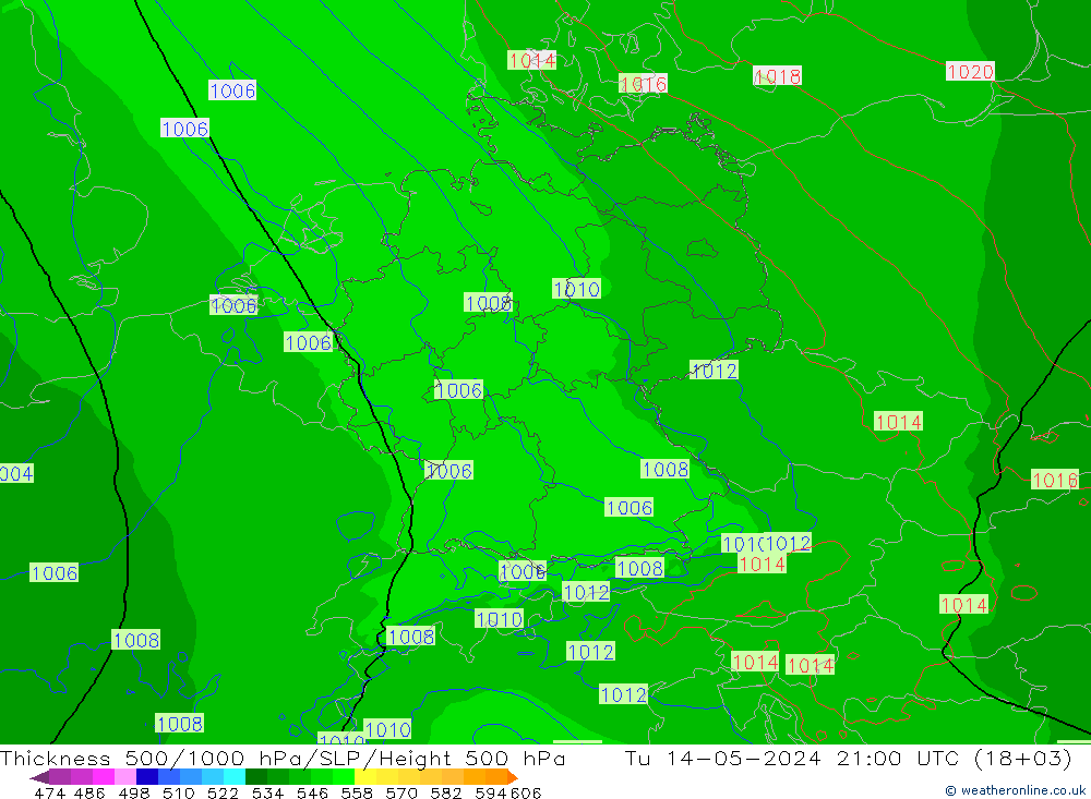 Espesor 500-1000 hPa Arpege-eu mar 14.05.2024 21 UTC