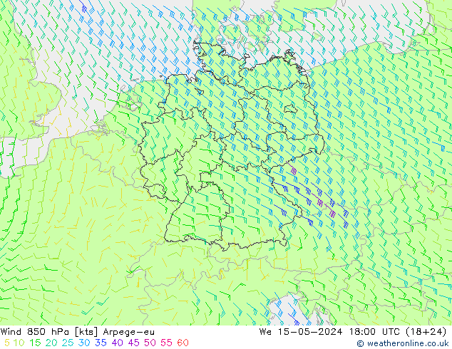 ветер 850 гПа Arpege-eu ср 15.05.2024 18 UTC