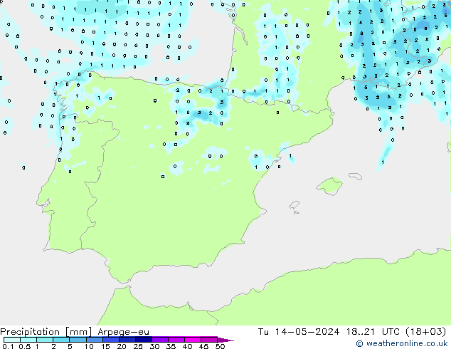 Precipitazione Arpege-eu mar 14.05.2024 21 UTC