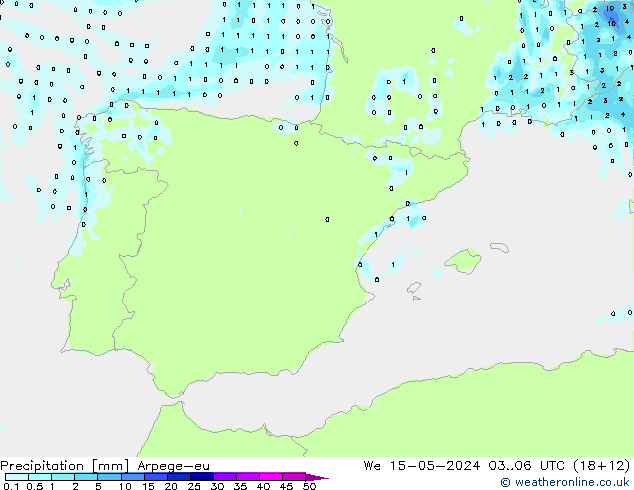 Precipitation Arpege-eu We 15.05.2024 06 UTC