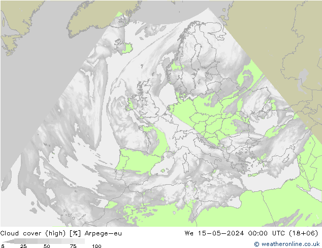 Cloud cover (high) Arpege-eu We 15.05.2024 00 UTC