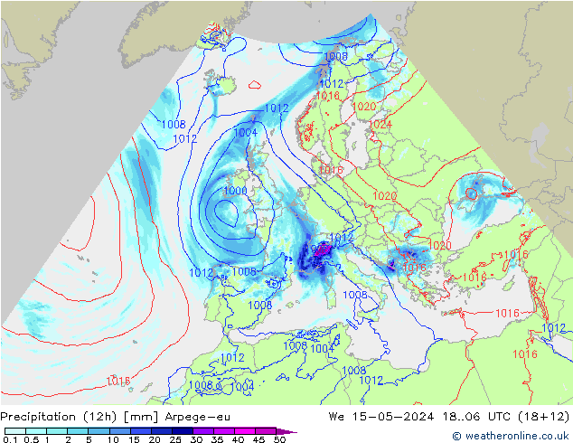 Precipitation (12h) Arpege-eu We 15.05.2024 06 UTC