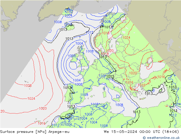 Pressione al suolo Arpege-eu mer 15.05.2024 00 UTC