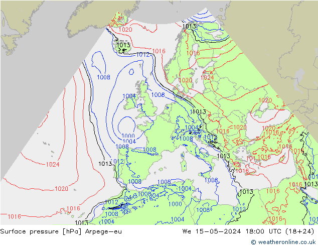 地面气压 Arpege-eu 星期三 15.05.2024 18 UTC