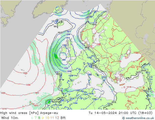 High wind areas Arpege-eu 星期二 14.05.2024 21 UTC