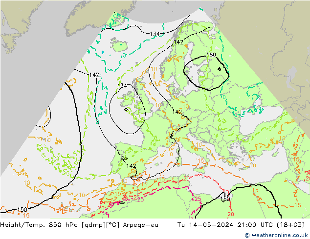 Height/Temp. 850 hPa Arpege-eu Tu 14.05.2024 21 UTC