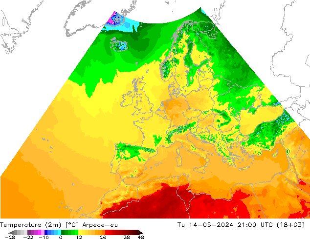 карта температуры Arpege-eu вт 14.05.2024 21 UTC