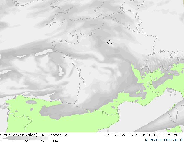 Nuages (élevé) Arpege-eu ven 17.05.2024 06 UTC