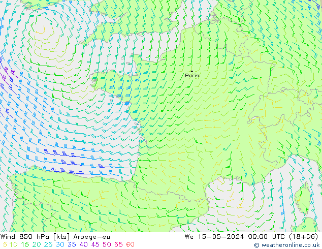 Wind 850 hPa Arpege-eu wo 15.05.2024 00 UTC