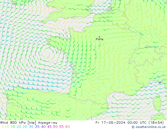 Wind 850 hPa Arpege-eu Fr 17.05.2024 00 UTC