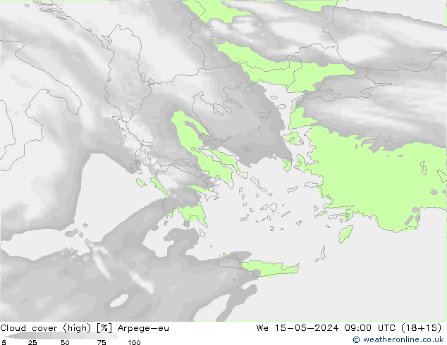 Cloud cover (high) Arpege-eu We 15.05.2024 09 UTC
