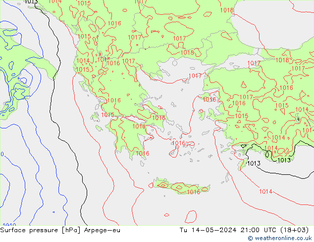 приземное давление Arpege-eu вт 14.05.2024 21 UTC