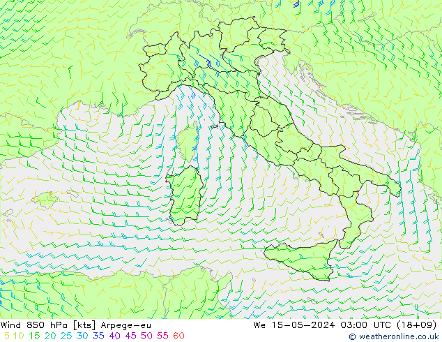 Wind 850 hPa Arpege-eu We 15.05.2024 03 UTC