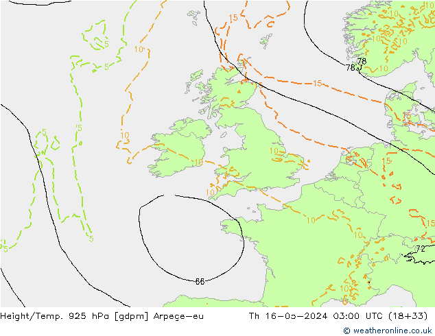 Height/Temp. 925 hPa Arpege-eu Th 16.05.2024 03 UTC