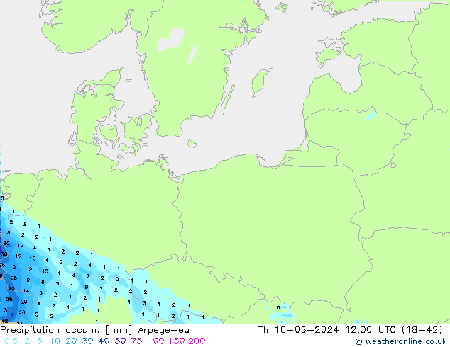 Totale neerslag Arpege-eu do 16.05.2024 12 UTC