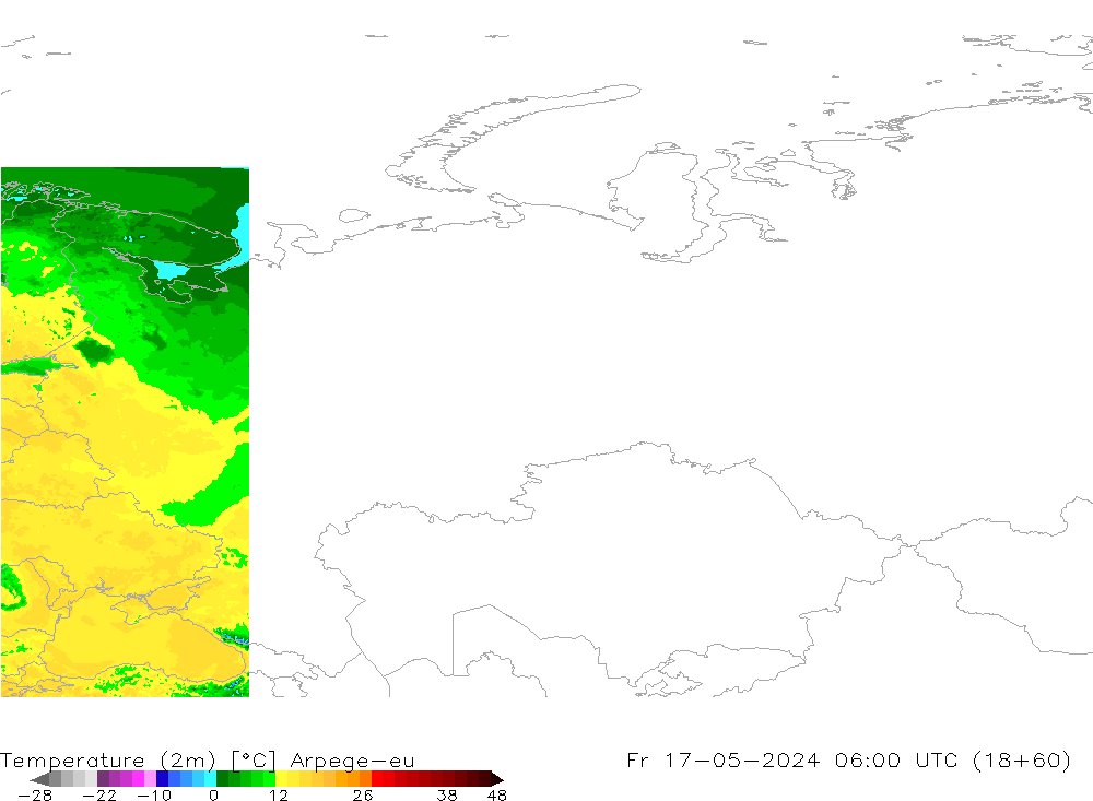 Temperatura (2m) Arpege-eu vie 17.05.2024 06 UTC