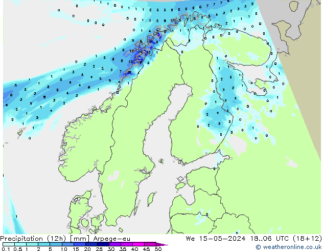 降水量 (12h) Arpege-eu 星期三 15.05.2024 06 UTC