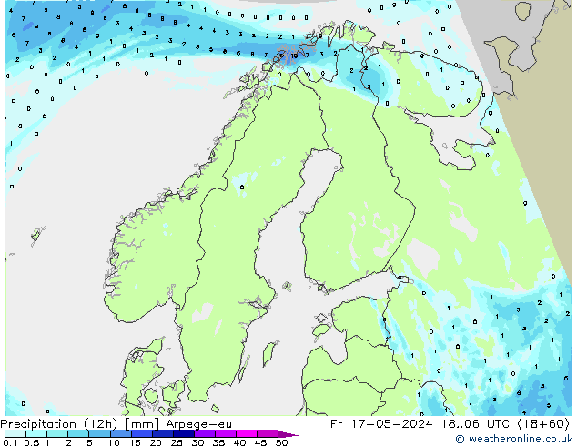 Precipitación (12h) Arpege-eu vie 17.05.2024 06 UTC