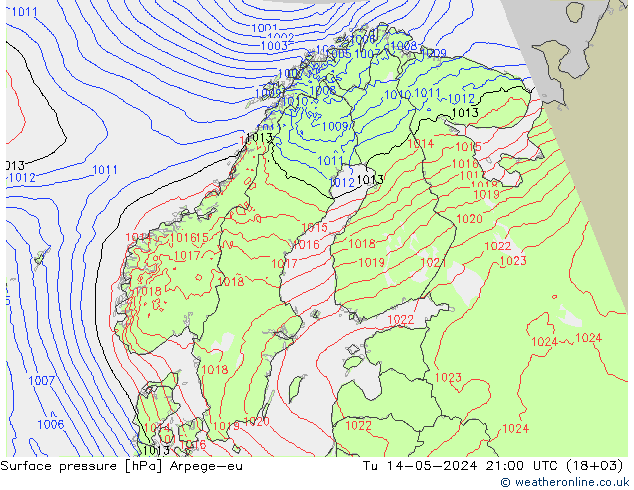 地面气压 Arpege-eu 星期二 14.05.2024 21 UTC