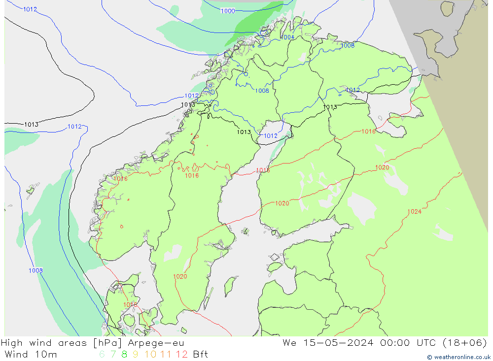 High wind areas Arpege-eu Qua 15.05.2024 00 UTC