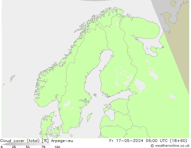 Bewolking (Totaal) Arpege-eu vr 17.05.2024 06 UTC