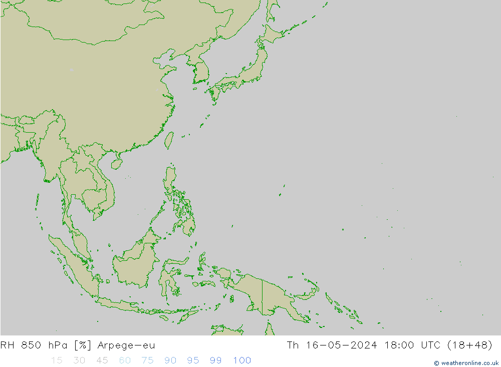 RH 850 hPa Arpege-eu  16.05.2024 18 UTC
