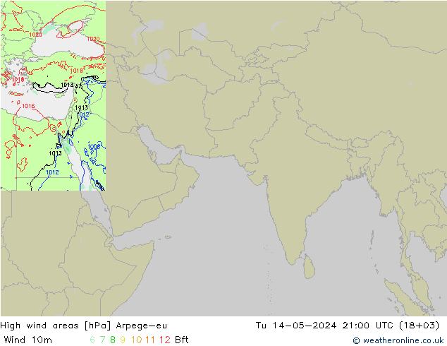 High wind areas Arpege-eu 星期二 14.05.2024 21 UTC
