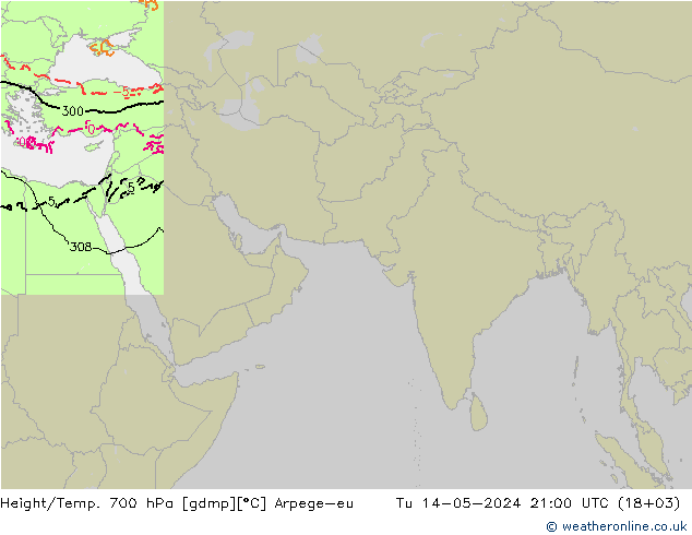 Height/Temp. 700 hPa Arpege-eu 星期二 14.05.2024 21 UTC