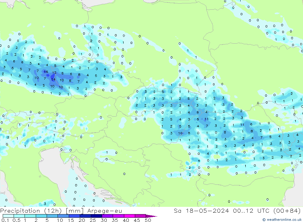 Precipitação (12h) Arpege-eu Sáb 18.05.2024 12 UTC