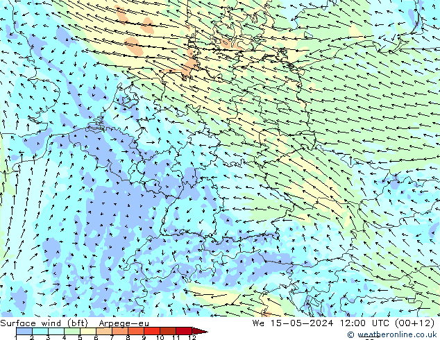 Wind 10 m (bft) Arpege-eu wo 15.05.2024 12 UTC