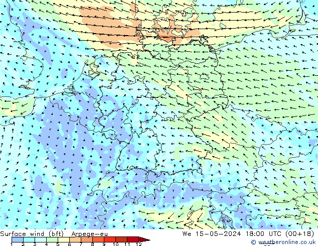 wiatr 10 m (bft) Arpege-eu śro. 15.05.2024 18 UTC
