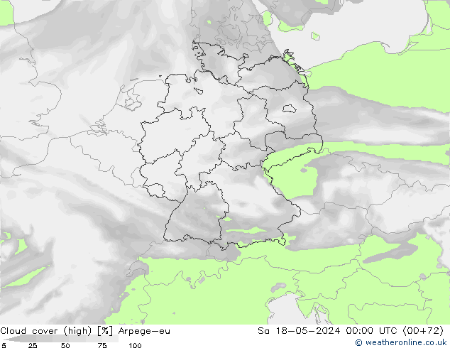 Cloud cover (high) Arpege-eu Sa 18.05.2024 00 UTC