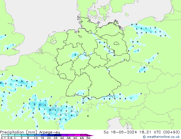 Precipitazione Arpege-eu sab 18.05.2024 21 UTC