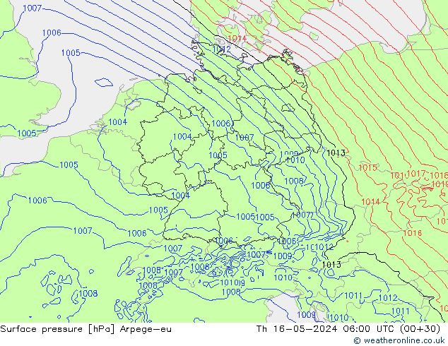 приземное давление Arpege-eu чт 16.05.2024 06 UTC