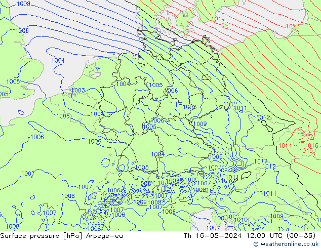 Surface pressure Arpege-eu Th 16.05.2024 12 UTC