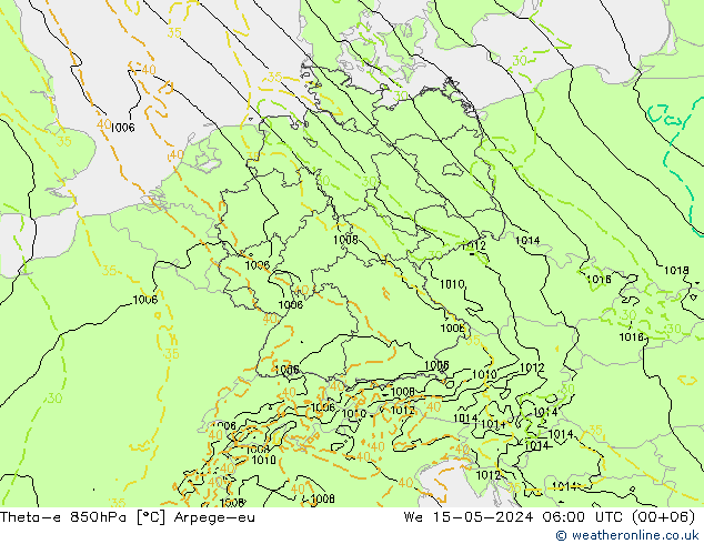 Theta-e 850hPa Arpege-eu 星期三 15.05.2024 06 UTC
