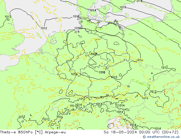 Theta-e 850hPa Arpege-eu Sa 18.05.2024 00 UTC