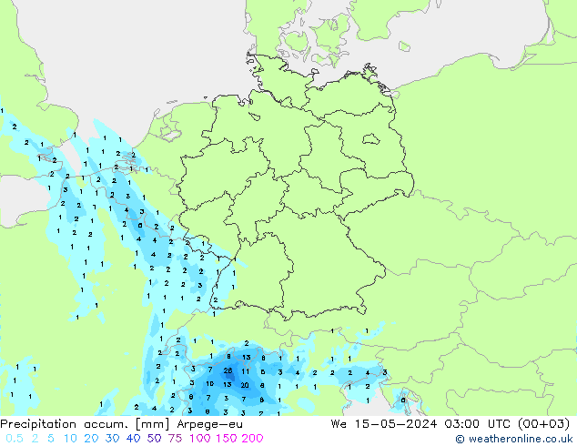 Precipitation accum. Arpege-eu 星期三 15.05.2024 03 UTC