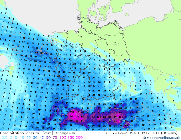 Precipitation accum. Arpege-eu Fr 17.05.2024 00 UTC