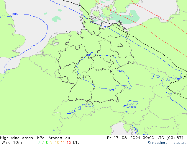 yüksek rüzgarlı alanlar Arpege-eu Cu 17.05.2024 09 UTC