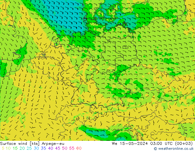 Surface wind Arpege-eu We 15.05.2024 03 UTC