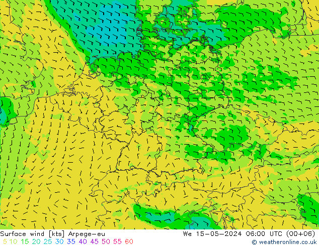Surface wind Arpege-eu St 15.05.2024 06 UTC