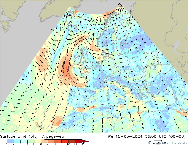 Rüzgar 10 m (bft) Arpege-eu Çar 15.05.2024 06 UTC