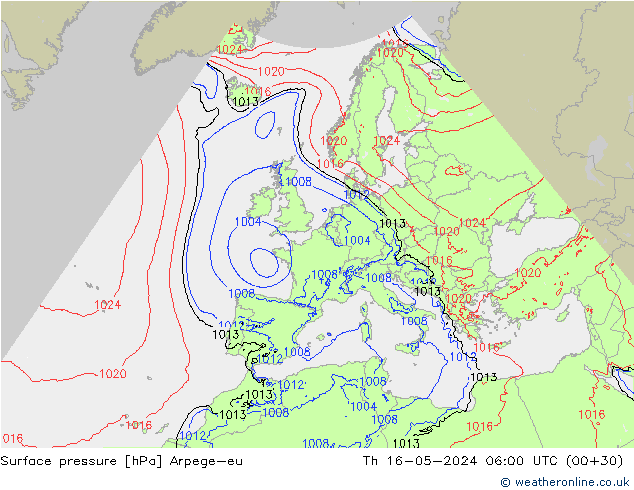 Luchtdruk (Grond) Arpege-eu do 16.05.2024 06 UTC