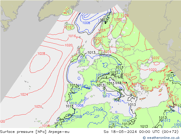 Atmosférický tlak Arpege-eu So 18.05.2024 00 UTC