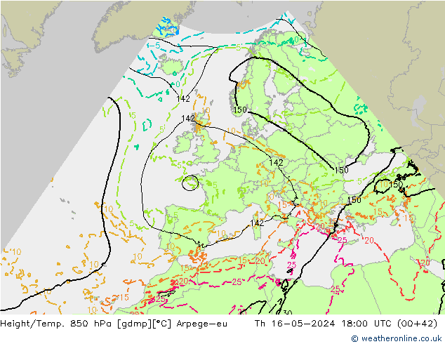 Height/Temp. 850 hPa Arpege-eu Čt 16.05.2024 18 UTC