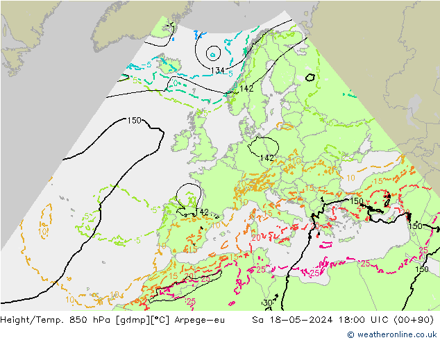 Height/Temp. 850 hPa Arpege-eu Sa 18.05.2024 18 UTC