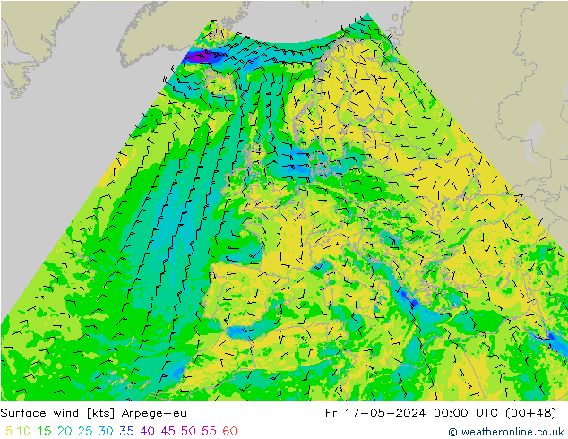 Surface wind Arpege-eu Pá 17.05.2024 00 UTC