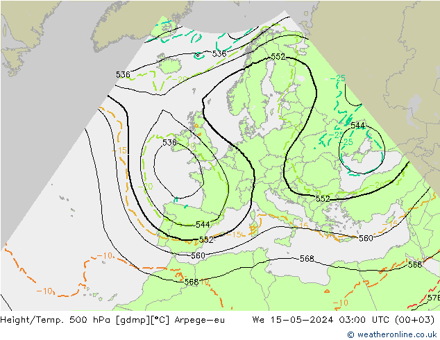 Height/Temp. 500 hPa Arpege-eu St 15.05.2024 03 UTC